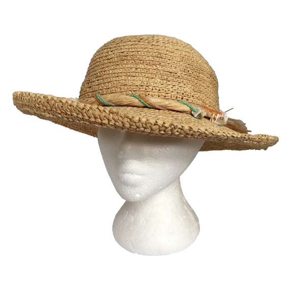 SCALA Wide Brim Straw Sun Hat with Broken Shells Twisted on Band One Size - Picture 1 of 8
